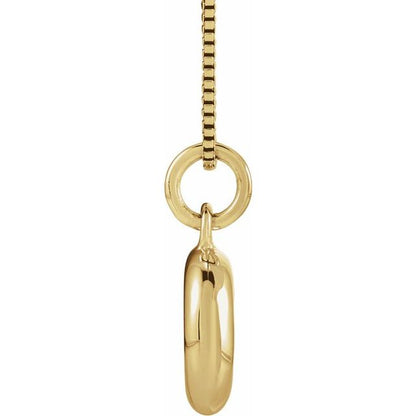Bubble initial D necklace in yellow metal, side view