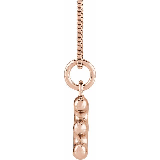 Bubble initial E necklace in rose metal, side view