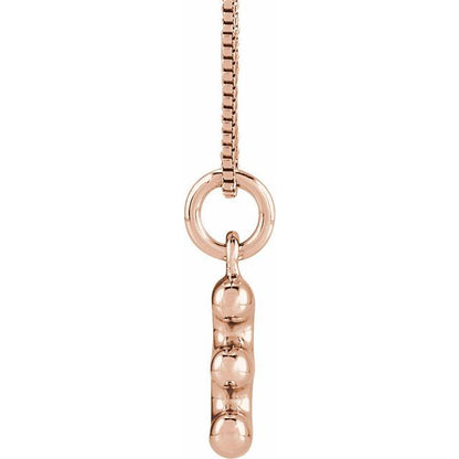 Bubble initial E necklace in rose metal, side view