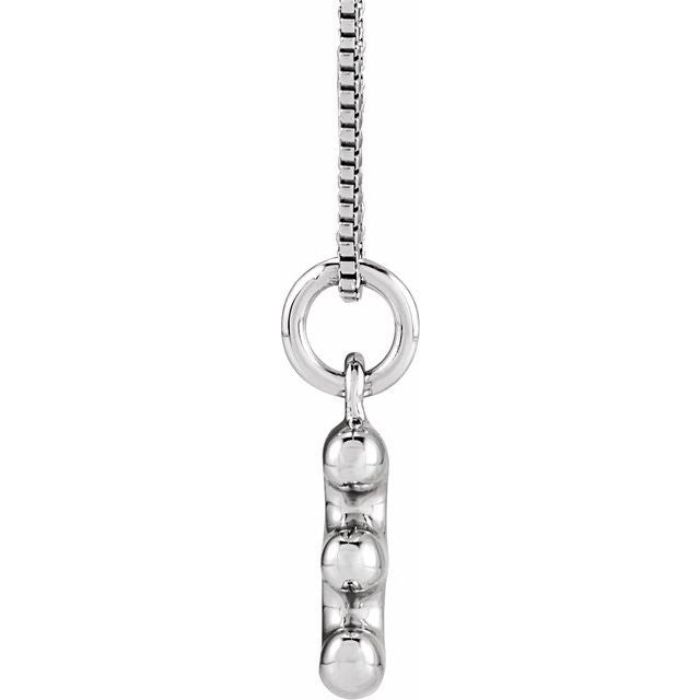 Bubble initial E necklace in white metal, side view