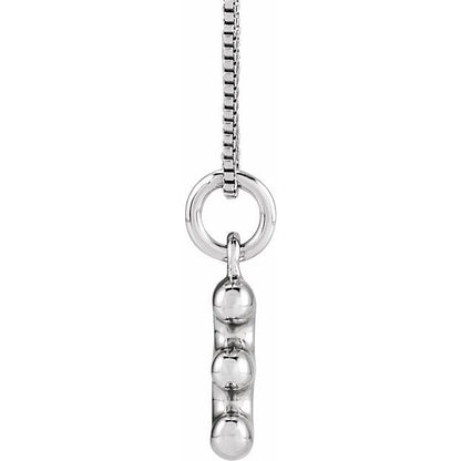 Bubble initial E necklace in white metal, side view