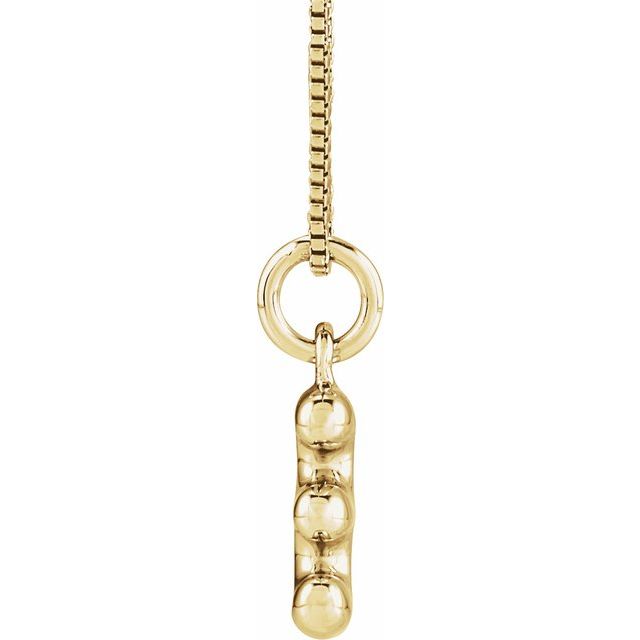 Bubble initial E necklace in yellow metal, side view