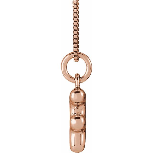 Bubble initial F necklace in rose metal, side view