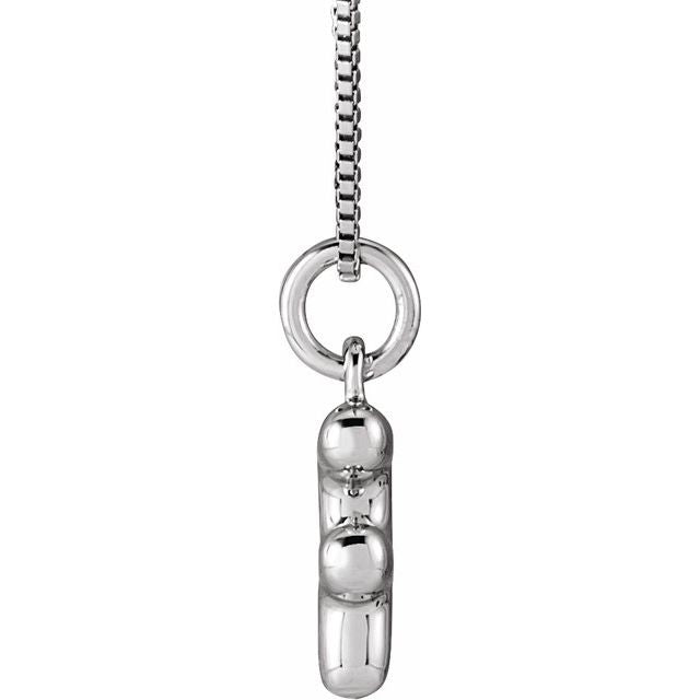 Bubble initial F necklace in white metal, side view