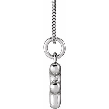 Bubble initial F necklace in white metal, side view