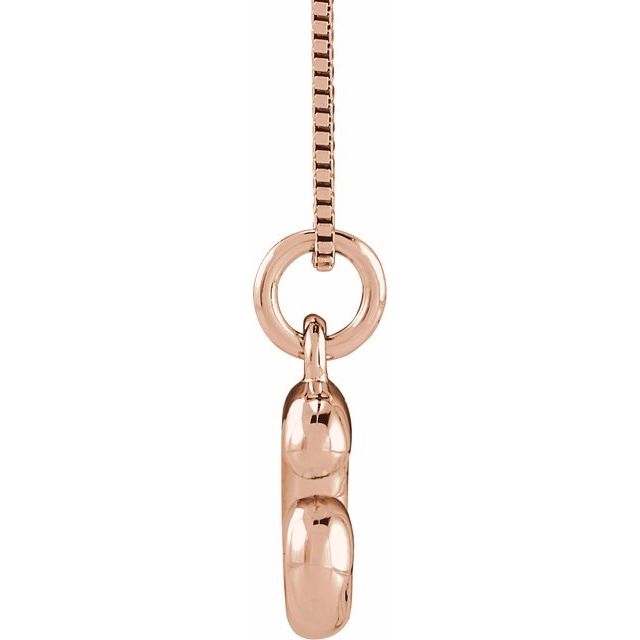 Bubble initial G necklace in rose metal, side view