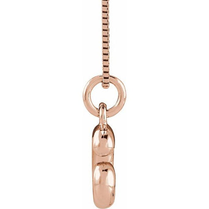 Bubble initial G necklace in rose metal, side view