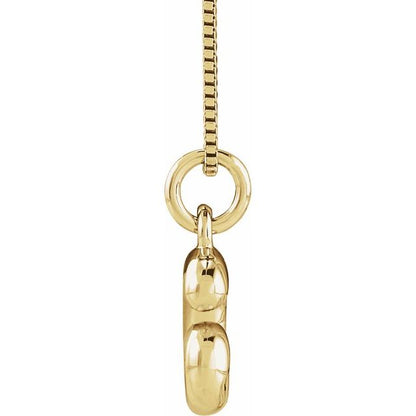 Bubble initial G necklace in yellow metal, side view