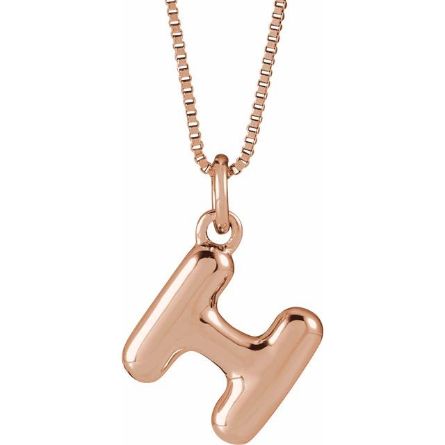 Bubble initial H necklace in rose metal, front view