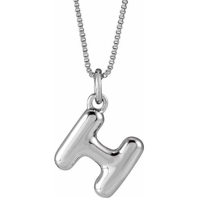 Bubble initial H necklace in white metal, front view