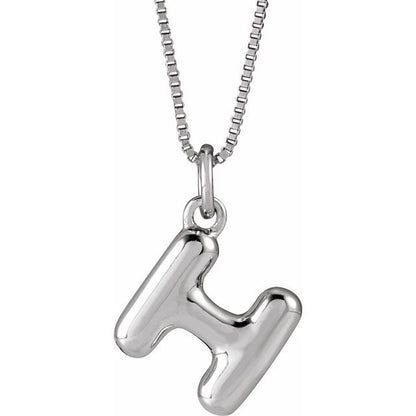 Bubble initial H necklace in white metal, front view