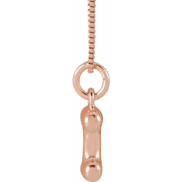 Bubble initial I necklace in rose metal, side view