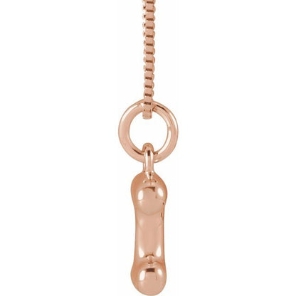 Bubble initial I necklace in rose metal, side view