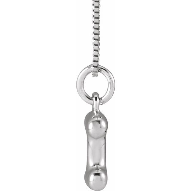 Bubble initial I necklace in white metal, side view