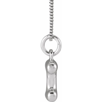 Bubble initial I necklace in white metal, side view