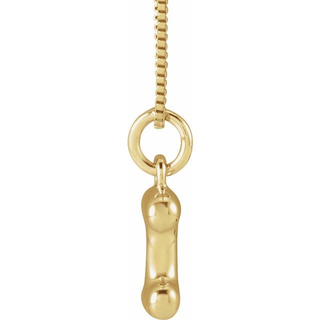 Bubble initial I necklace in yellow metal, side view