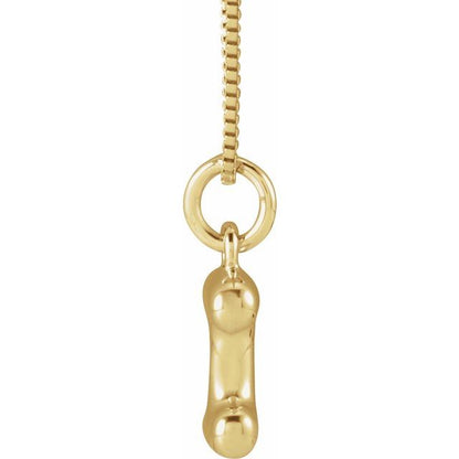 Bubble initial I necklace in yellow metal, side view