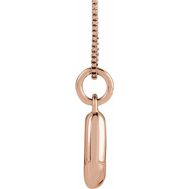Bubble initial J necklace in rose metal, side view