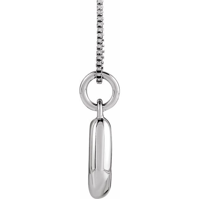Bubble initial J necklace in white metal, side view