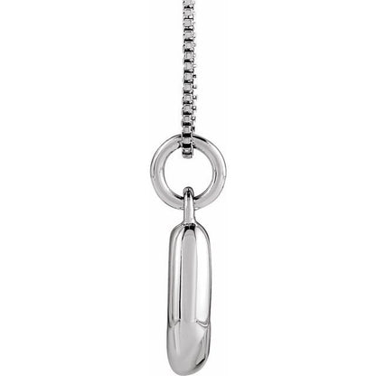 Bubble initial J necklace in white metal, side view
