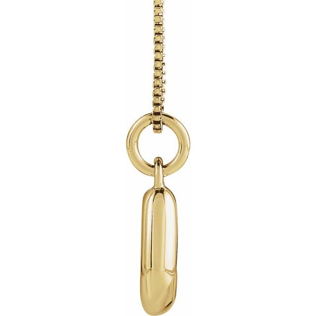 Bubble initial J necklace in yellow metal, side view