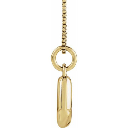 Bubble initial J necklace in yellow metal, side view
