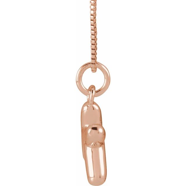 Bubble initial K necklace in rose metal, side view