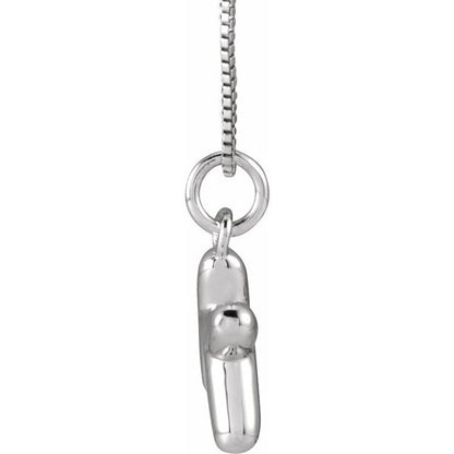 Bubble initial K necklace in white metal, side view