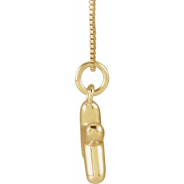 Bubble initial K necklace in yellow metal, side view