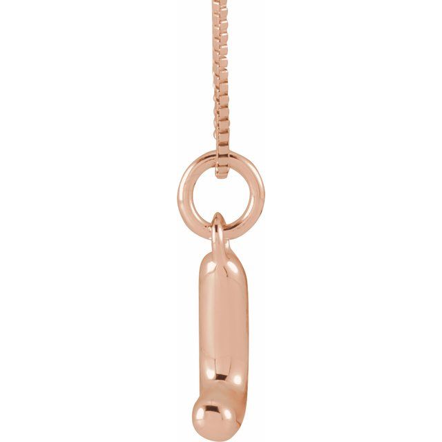 Bubble initial L necklace in rose metal, side view