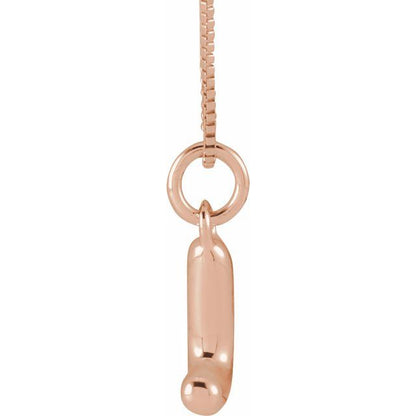 Bubble initial L necklace in rose metal, side view