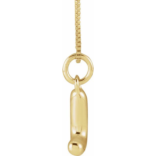 Bubble initial L necklace in yellow metal, side view