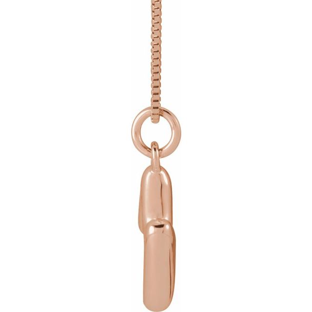 Bubble initial M necklace in rose metal, side view