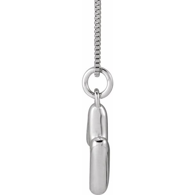 Bubble initial M necklace in white metal, side view