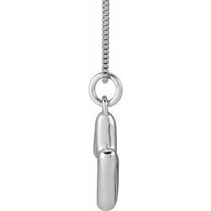 Bubble initial M necklace in white metal, side view