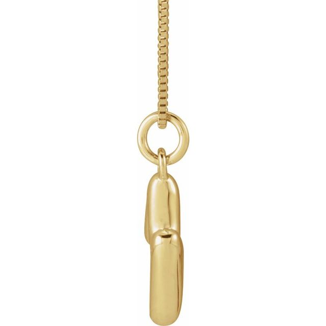 Bubble initial M necklace in yellow metal, side view