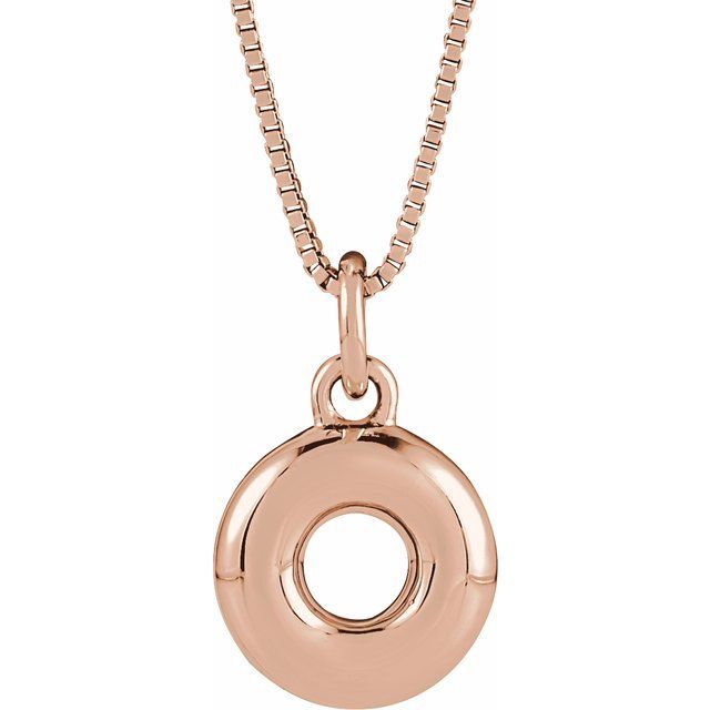 Bubble initial O necklace in rose metal, front view