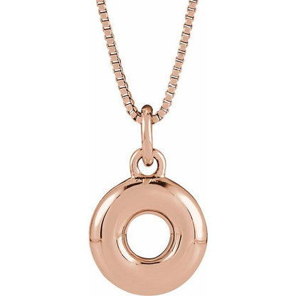 Bubble initial O necklace in rose metal, front view