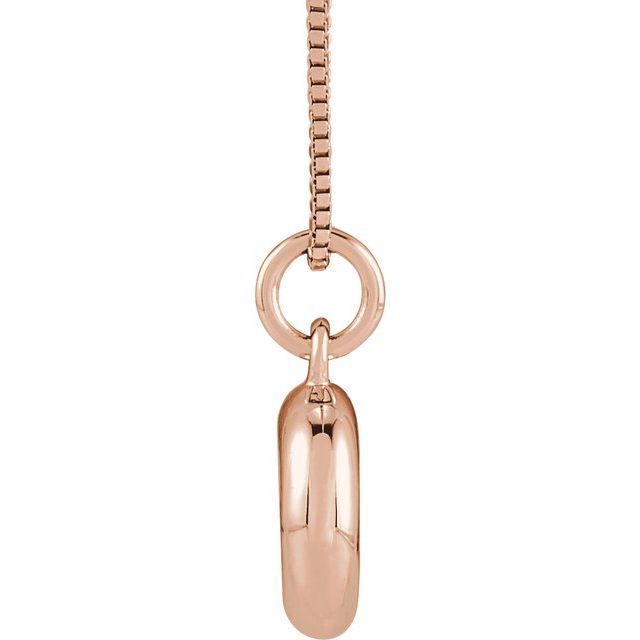 Bubble initial O necklace in rose metal, side view