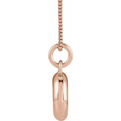 Bubble initial O necklace in rose metal, side view