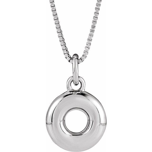 Bubble initial O necklace in white metal, front view