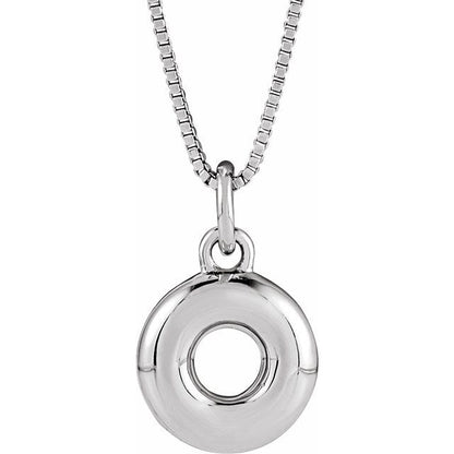 Bubble initial O necklace in white metal, front view