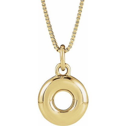 Bubble initial O necklace in yellow metal, front view