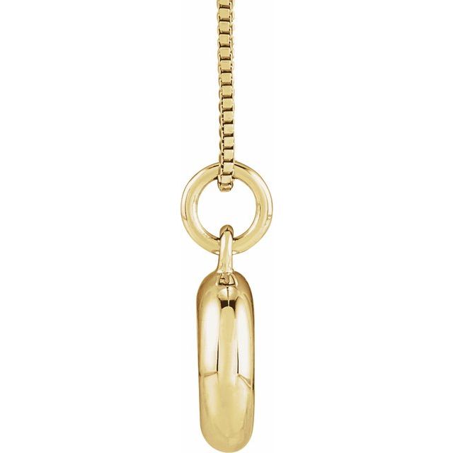 Bubble initial O necklace in yellow metal, side view