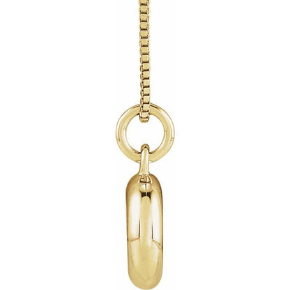 Bubble initial O necklace in yellow metal, side view