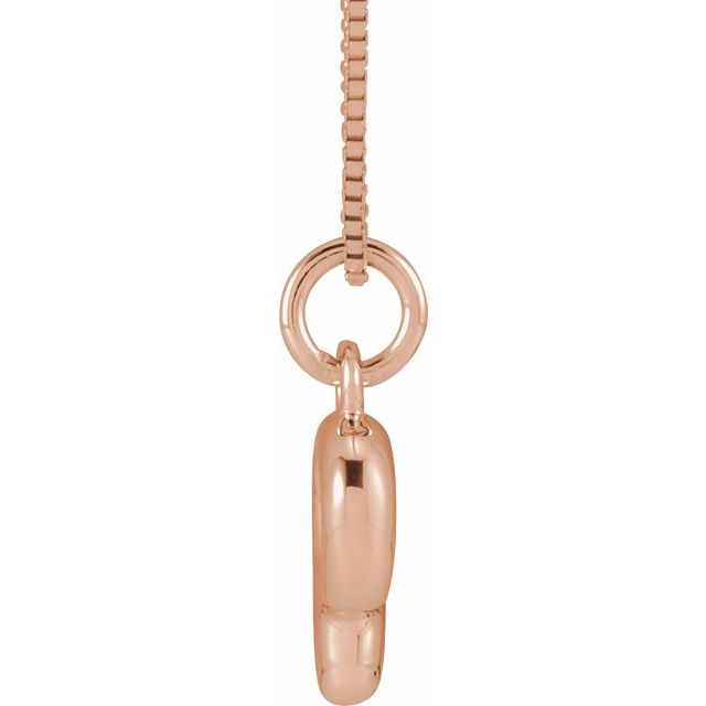Bubble initial P necklace in rose metal, side view