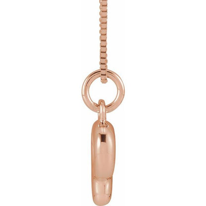 Bubble initial P necklace in rose metal, side view