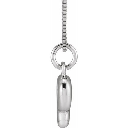 Bubble initial P necklace in white metal, side view