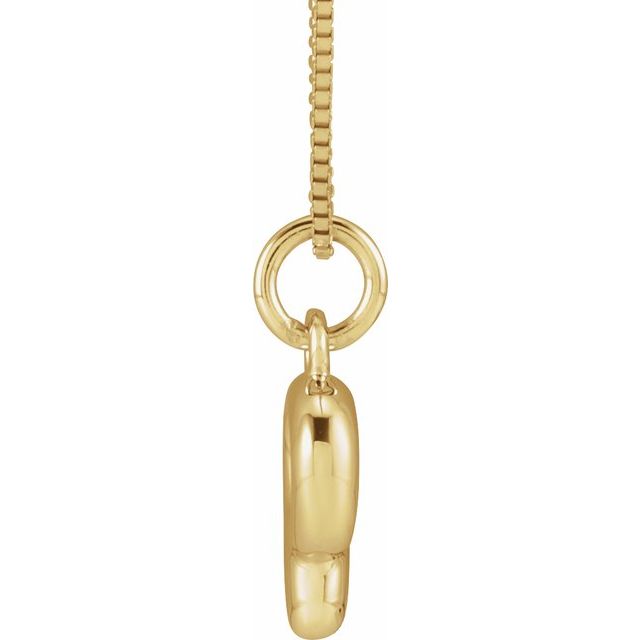 Bubble initial P necklace in yellow metal, side view