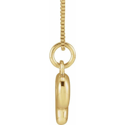 Bubble initial P necklace in yellow metal, side view